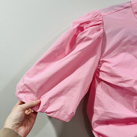 Walter Baker XS Ruched Janet Top Pink Button Cotton Poplin $158 W53468 Easter - Picture 8 of 14